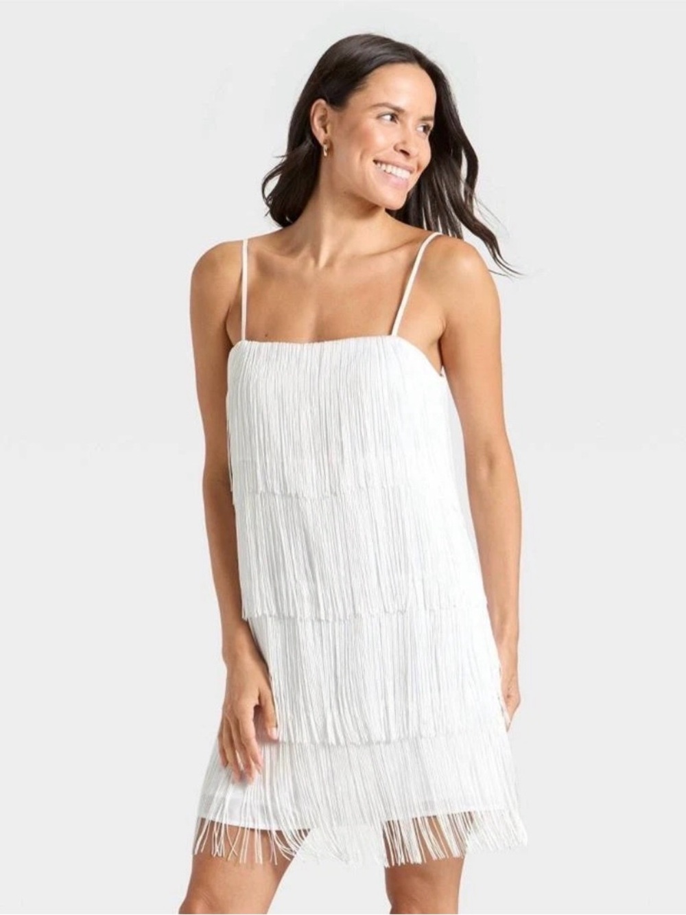 White Fringe Tiered Slip Dress